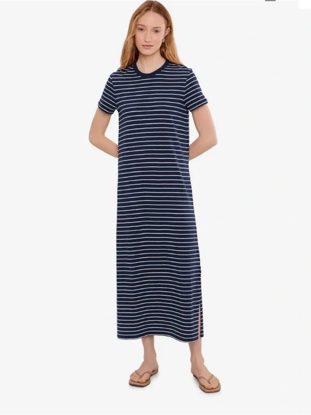 Pact Women's Saranac Stripe Organic Cotton Slub Easy Tee Dress Size M NWT